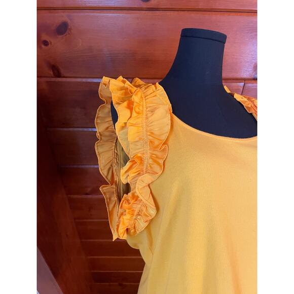 Cece Ruffle Sleeve Bright Yellow Ribbed Tank Top sz XL - Picture 2 of 8
